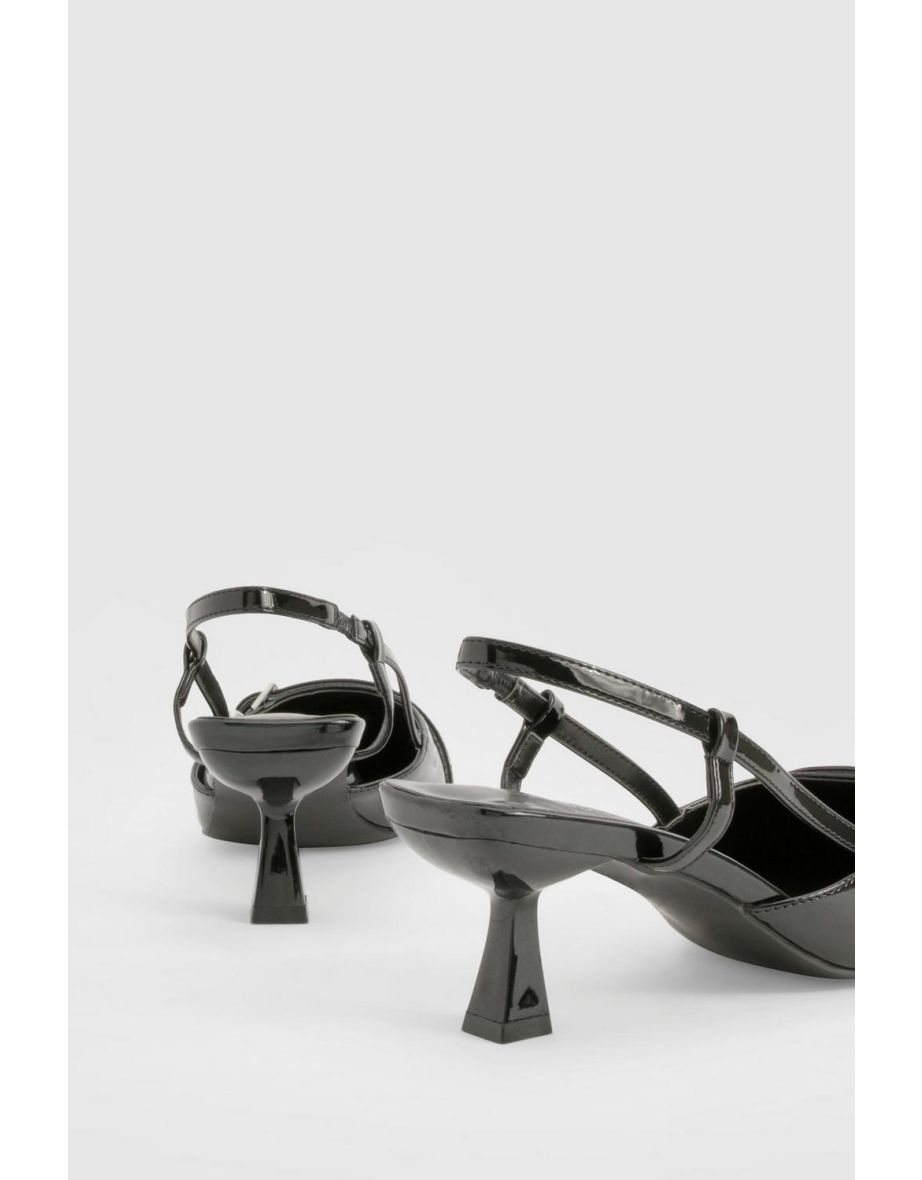 Patent Buckle Detail Slingback Kitten Heel Courts - black - 3