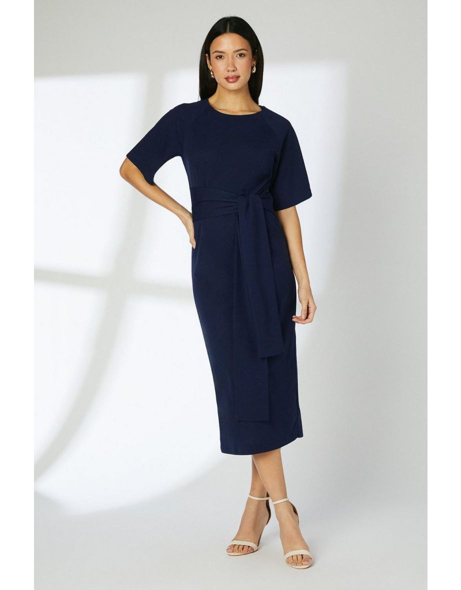 Navy Tie Waist T - Shirt Dress