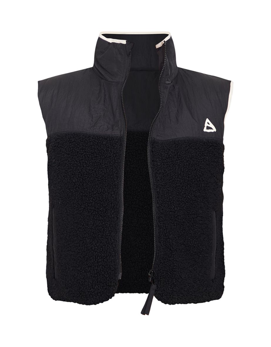 Black Contrast Borg Crop Puffer Gilet - 4