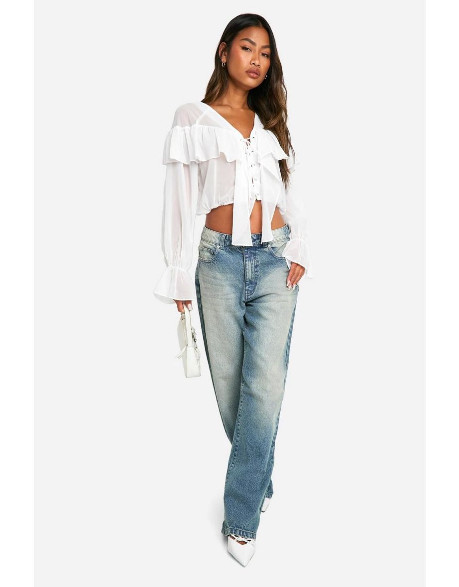 Chiffon Lace Up Blouse