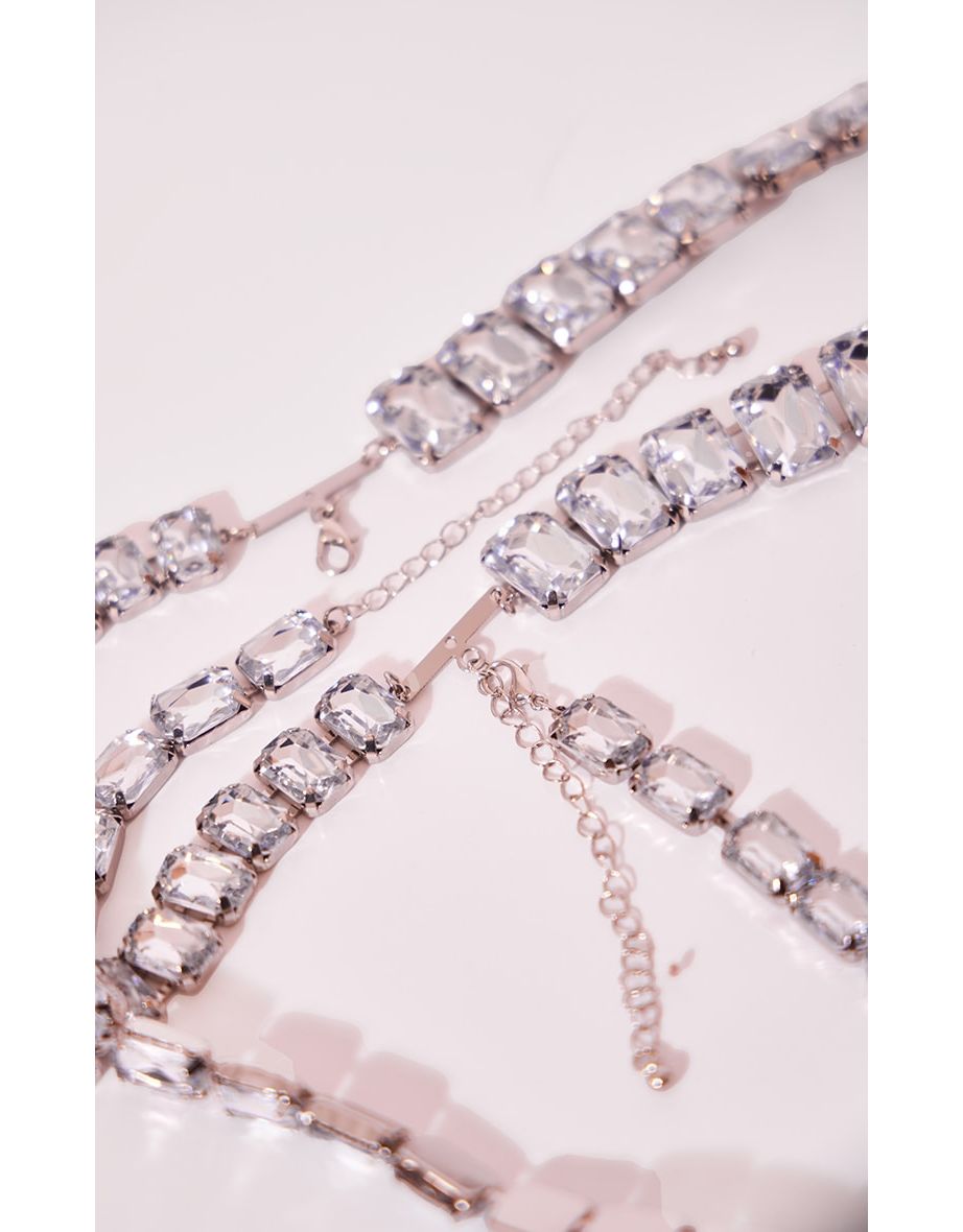 Silver Chunky Drop Diamante Choker - 3