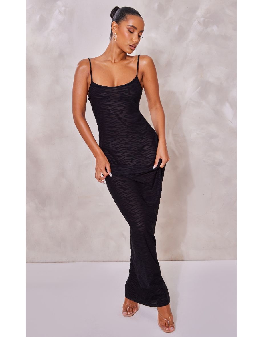 Black Sheer Textured Strappy Maxi Dress
