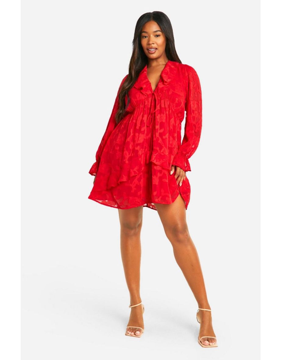 Plus Burnout Ruffle Smock Dress