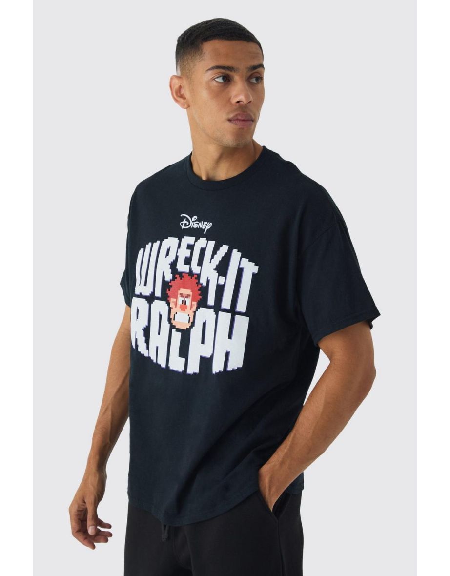 Oversized Disney Wreck It Ralph License Print T-Shirt - black