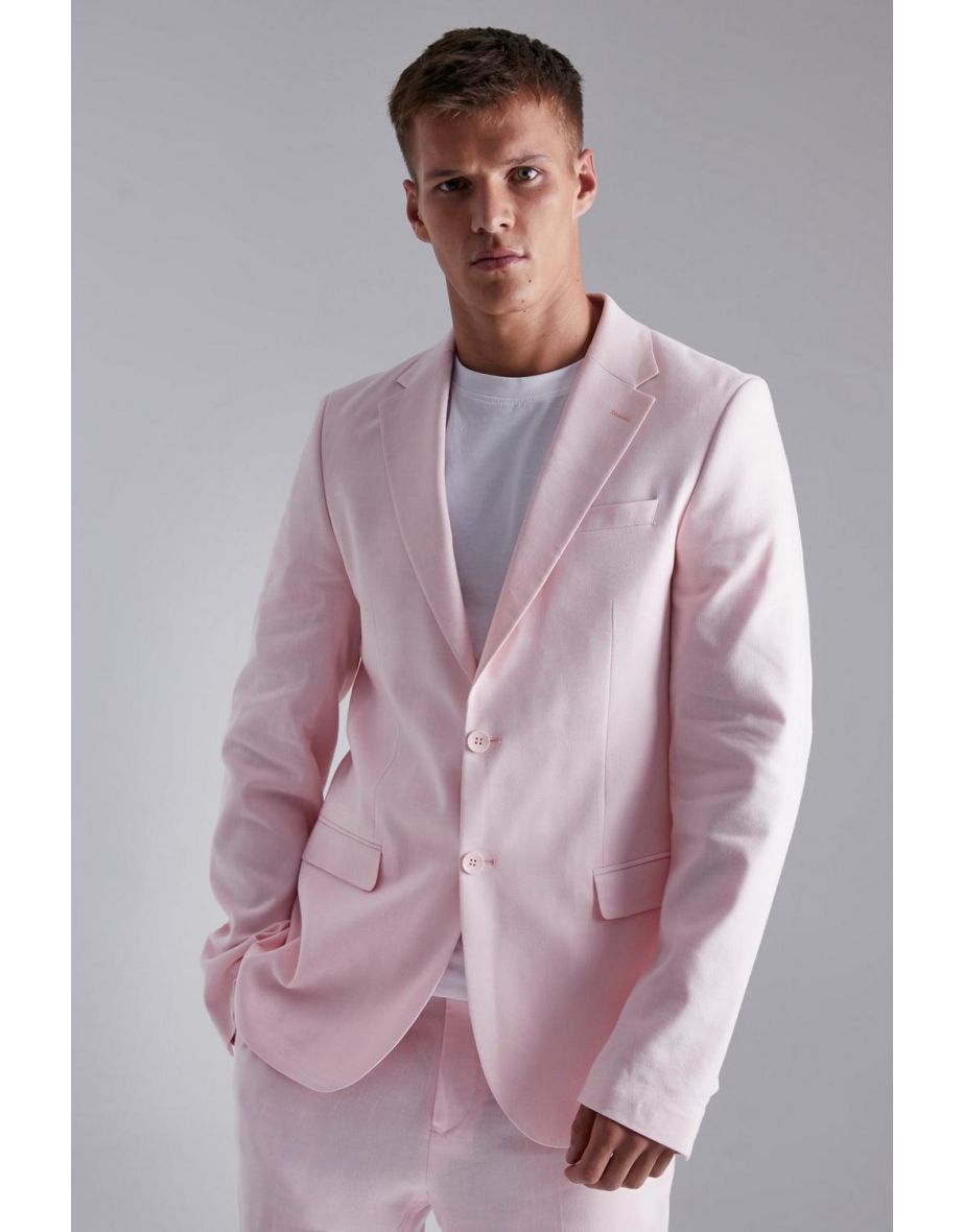 Shop Tall Single Breasted Slim Linen Suit Jacket light pink Online in Qatar VogaCloset