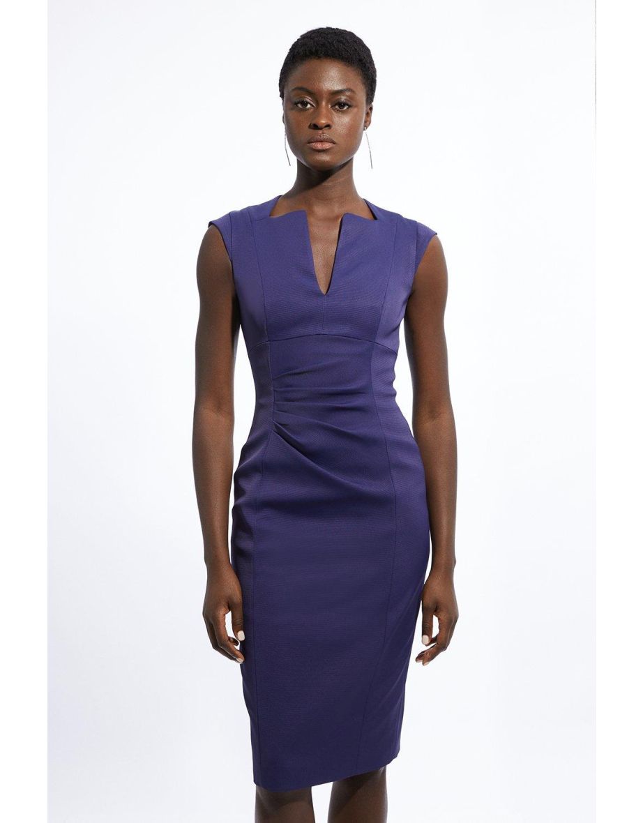 Shop Italian Structured Rib Tailored Envelope Neck Pencil Midi Dress Online in Oman VogaCloset