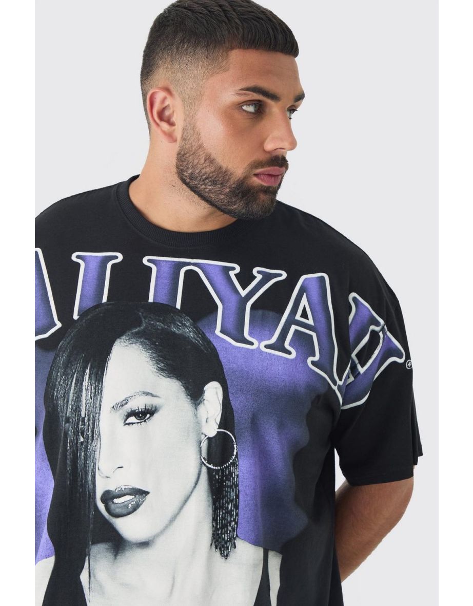 Plus Oversized Aaliyah Over Seams License Print T-Shirt - black - 2