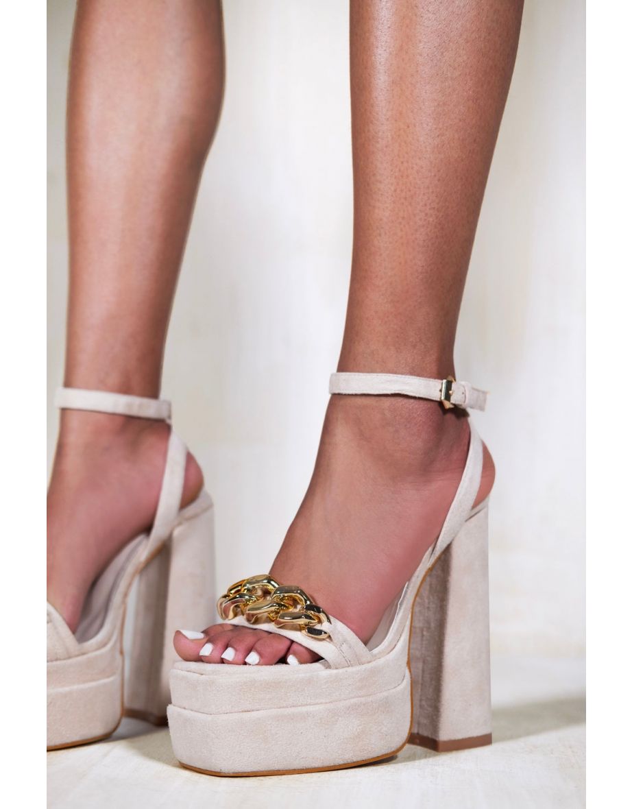 STEVIE STATEMENT PLATFORM BLOCK HEEL WITH CHUNKY CHAIN STRAP IN IVORY CREAM - 1