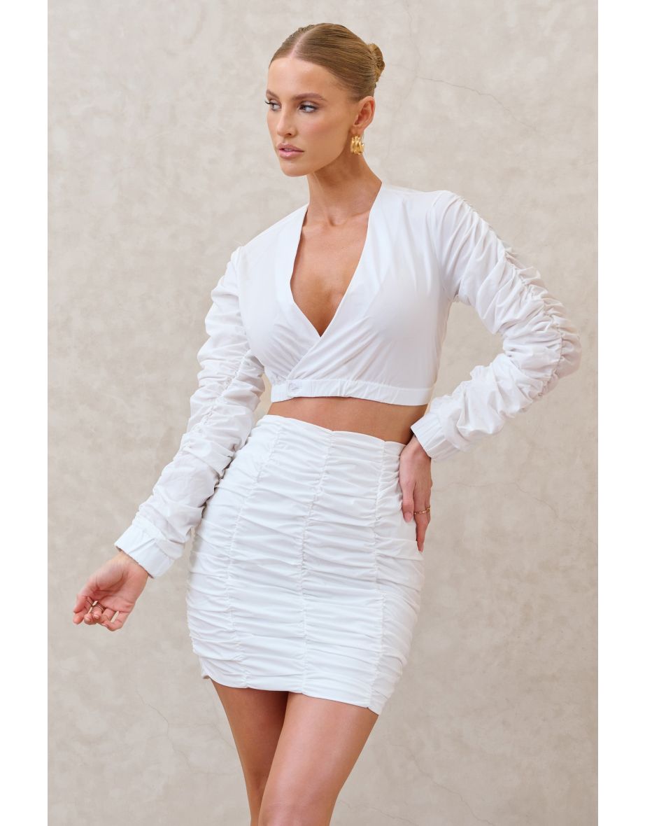 White Ruched Detail Mini Skirt - 4