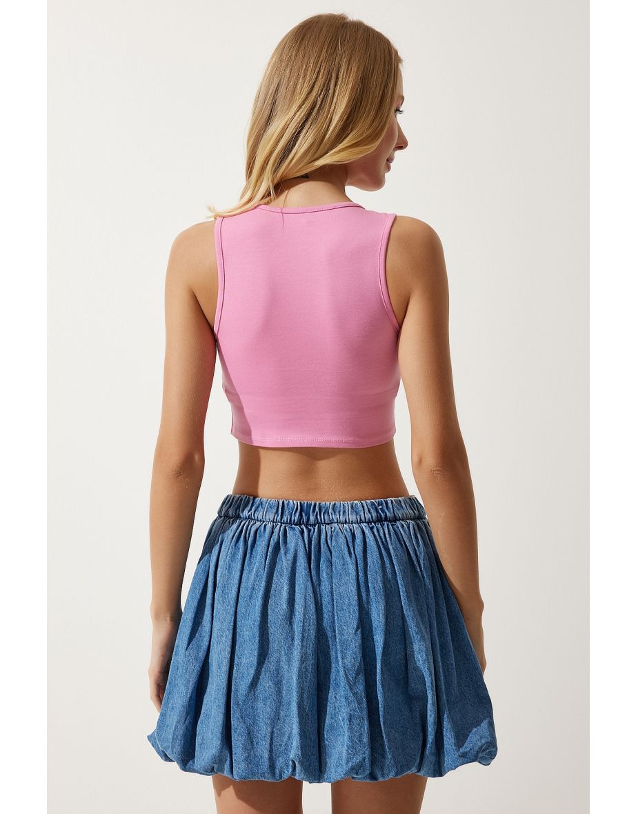 Women's Pink Halter Neck Crop Knitted Blouse - 4