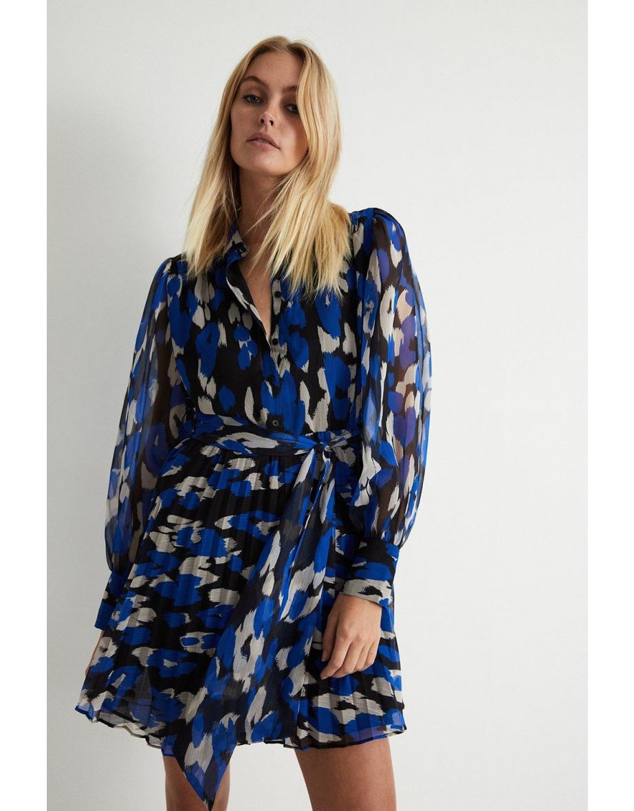 Warehouse blue animal sales print shirt dress