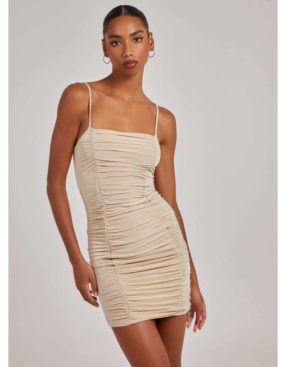 Strappy Gathered Slinky Mini Dress