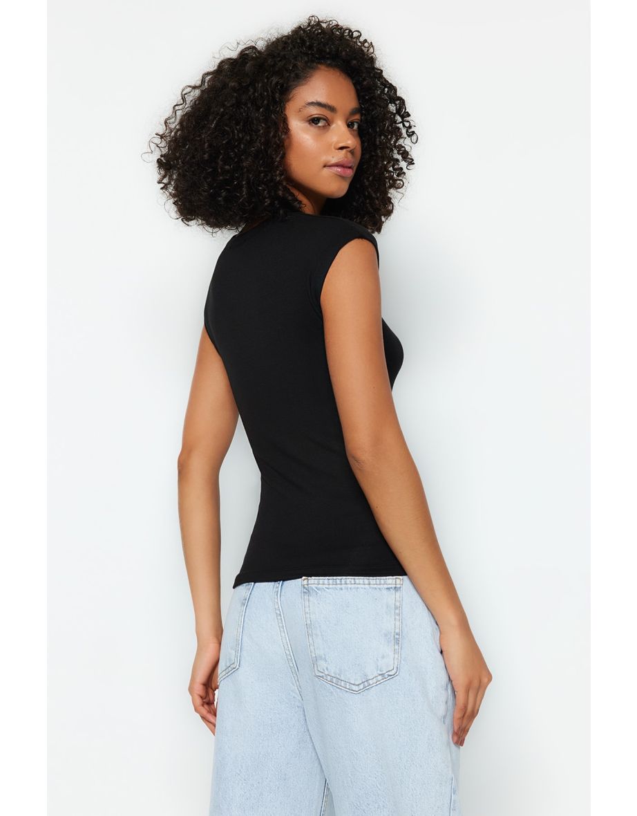 Black Premium Viscose Fitted Moon Sleeve Knitted Blouse - 5