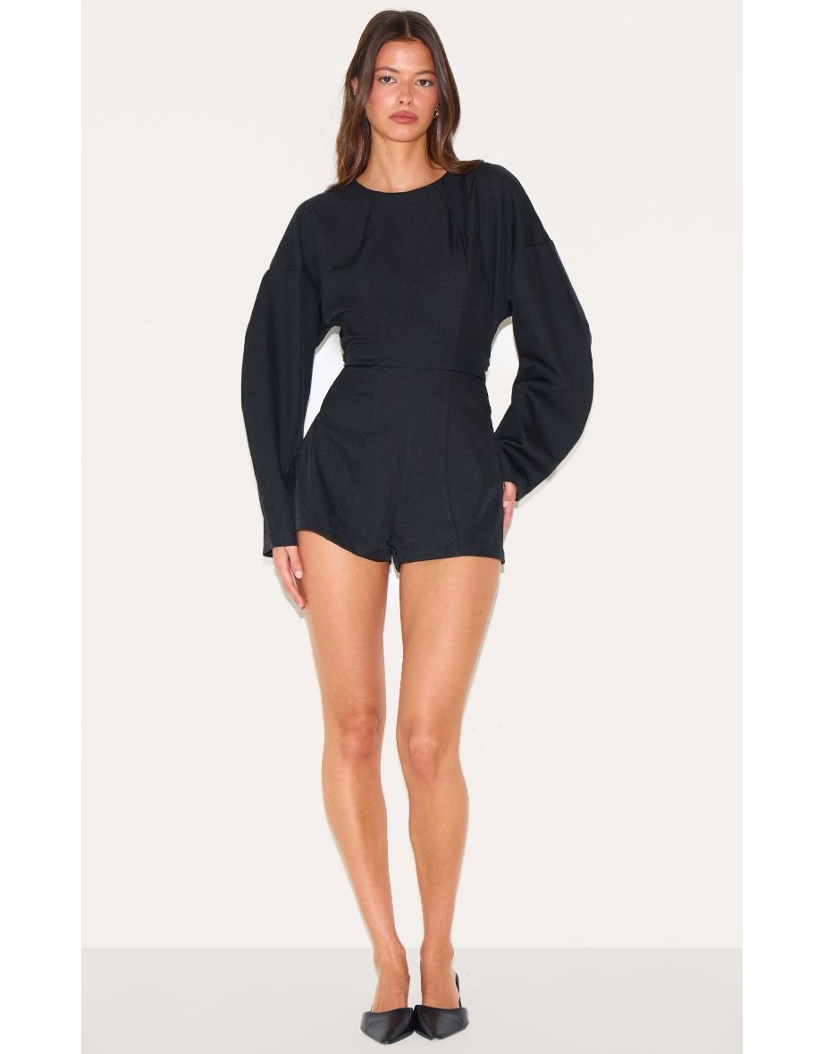 Black Tailored Woven High Neck Cocoon Sleeve Playsuit