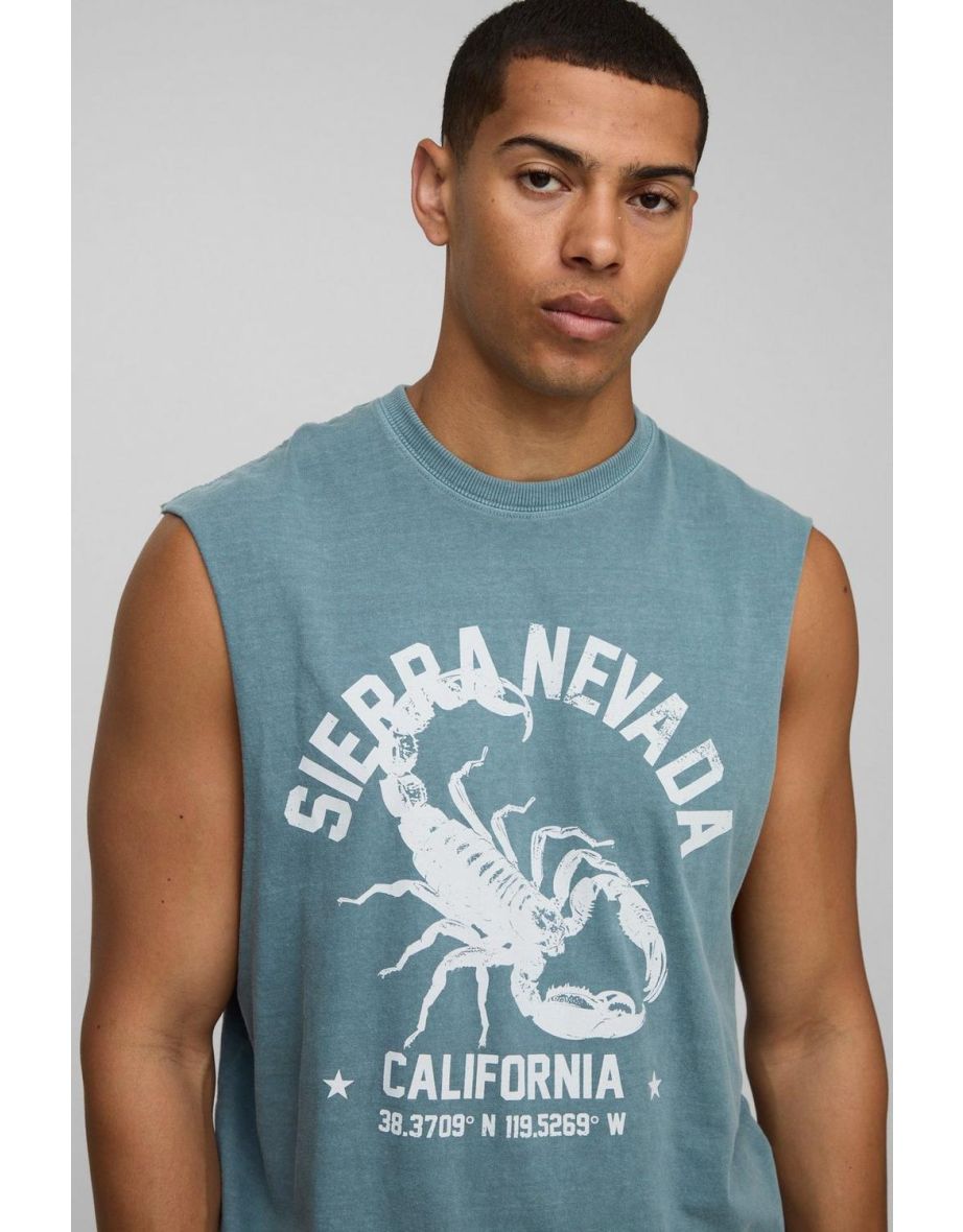 Teal Oversized Boxy Scorpion Washed Graphic Tank - teal - 2