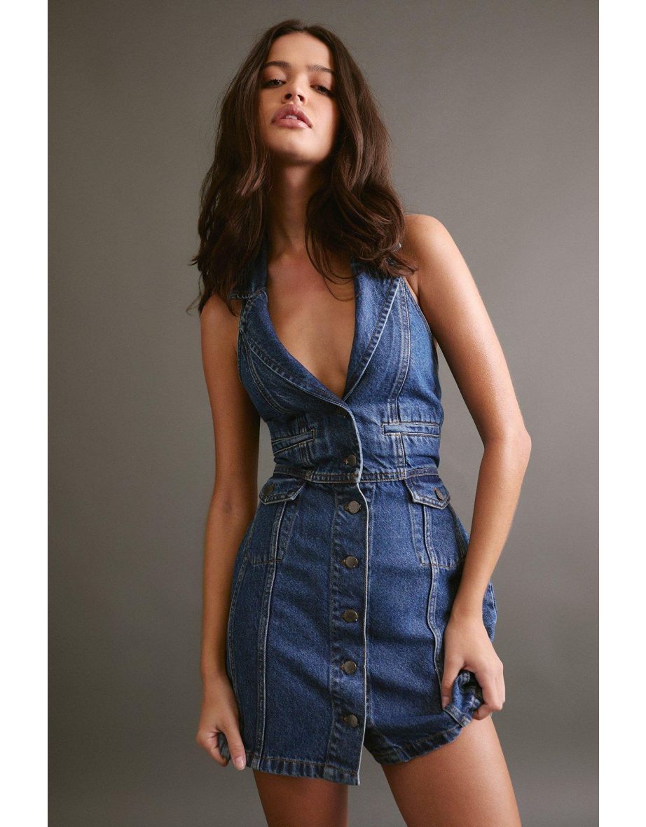 The Denim Halterneck Waistcoat Dress
