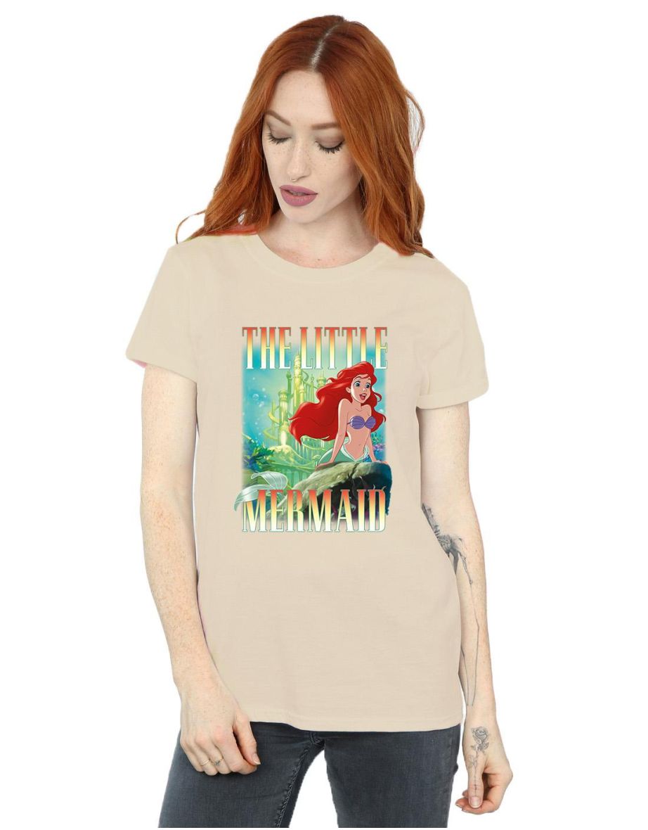 The Little Mermaid Womens/Ladies Ariel Montage Cotton Boyfriend T-Shirt - Sand