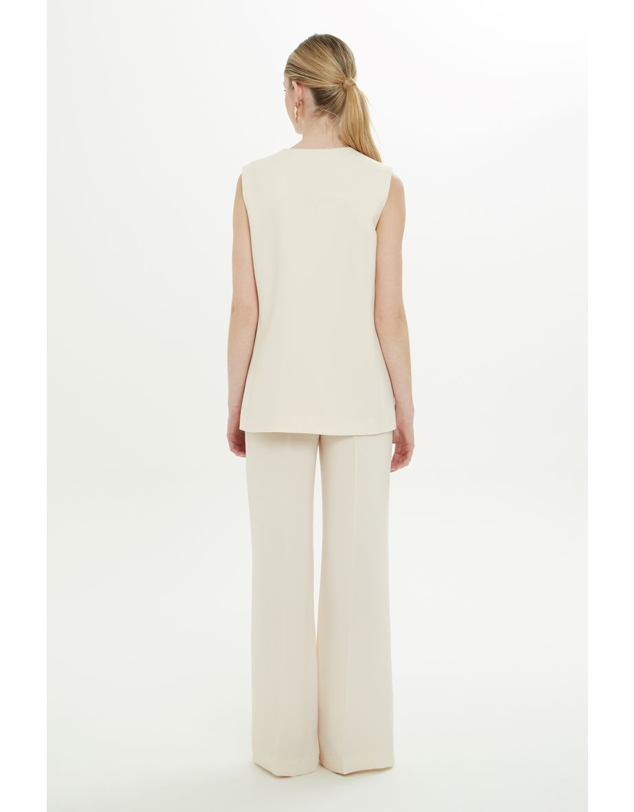 V-Neck Lined Beige Vest - 5