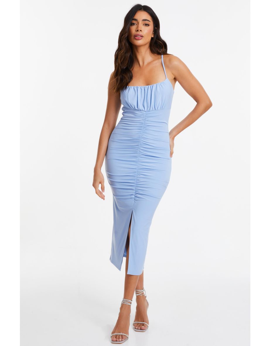 Strappy square neck ruched midaxi outlet dress