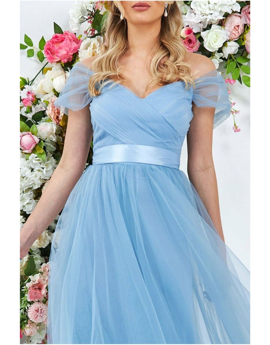 Goddiva Off The Shoulder Princess Maxi Dress - Powder Blue - 2