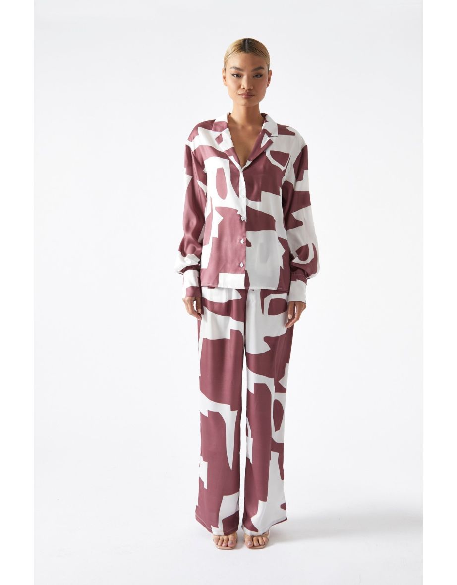 Dark-Rose Abstract Oversized Shirt
