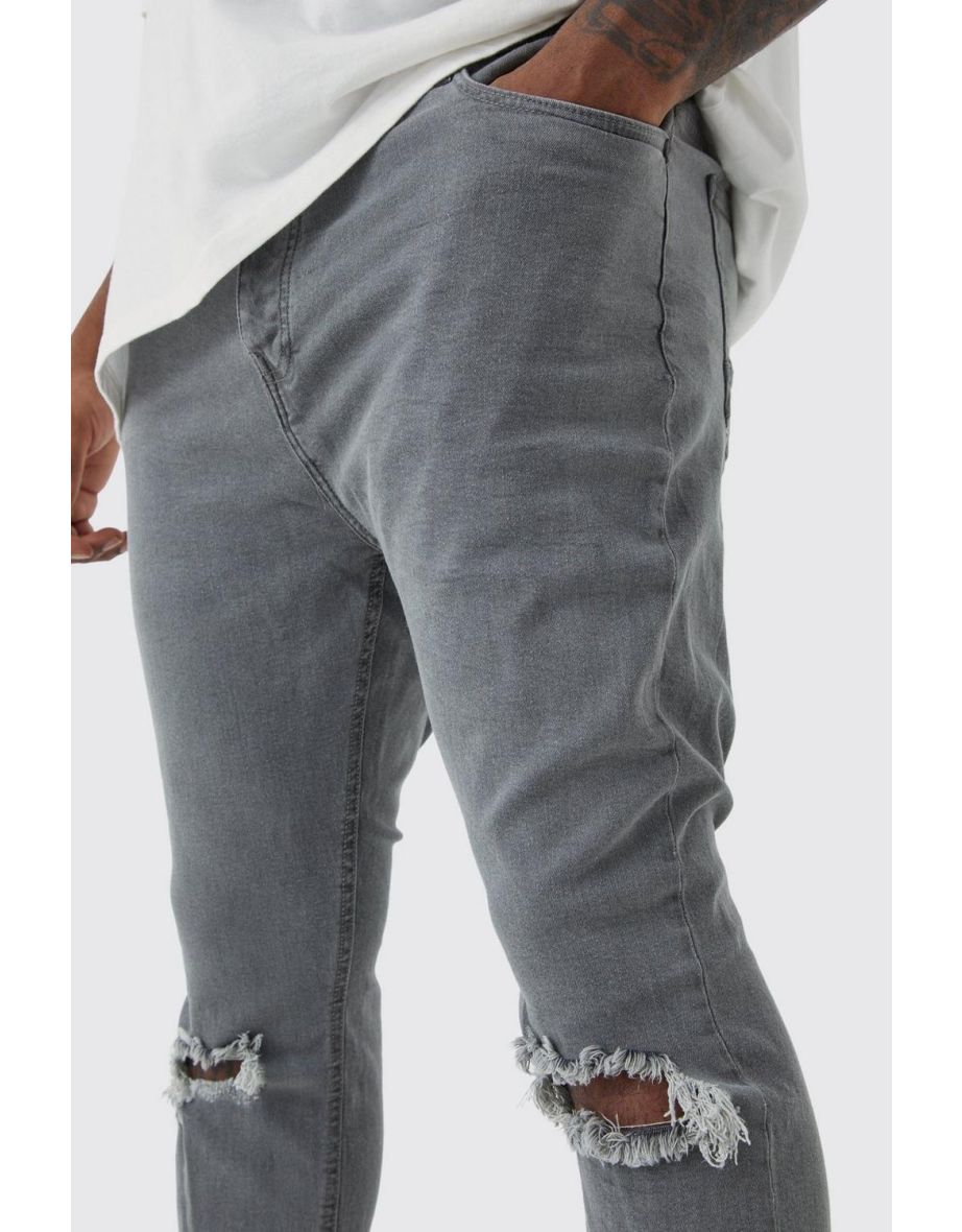 Plus Super Skinny Stretch Ripped Knee Jeans - mid grey - 2