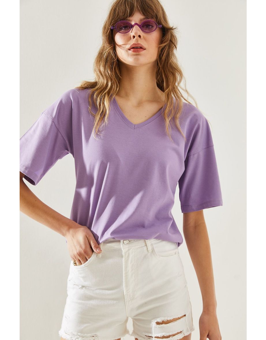 Women's V-Neck Short Sleeve Basic T-Shirt - 7