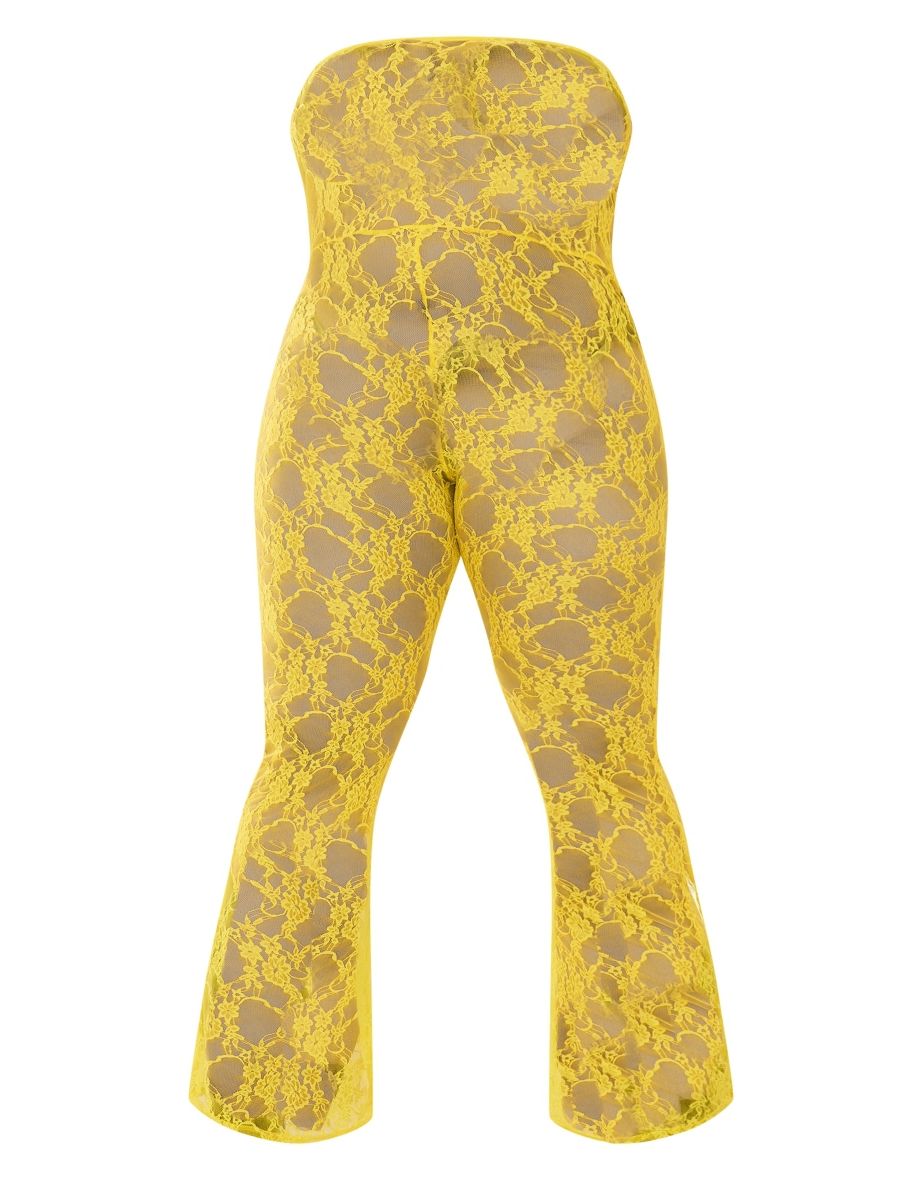 Plus Yellow Lace Bandeau Jumpsuit - 3