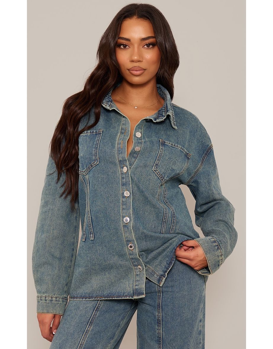 Extra long outlet sleeve denim jacket