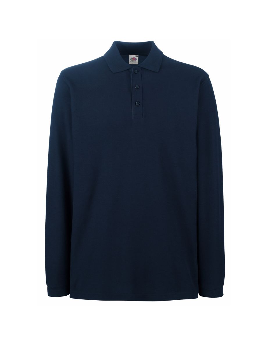 Fruit Of The Loom Mens Premium Long Sleeve Polo Shirt - Deep Navy
