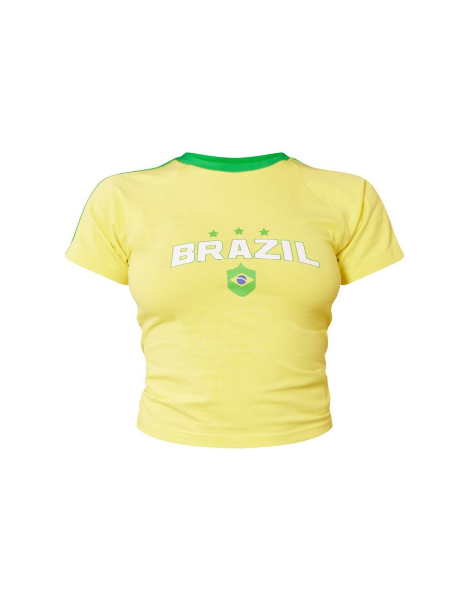 Yellow Brazil Printed Longline Fitted T Shirt - 4