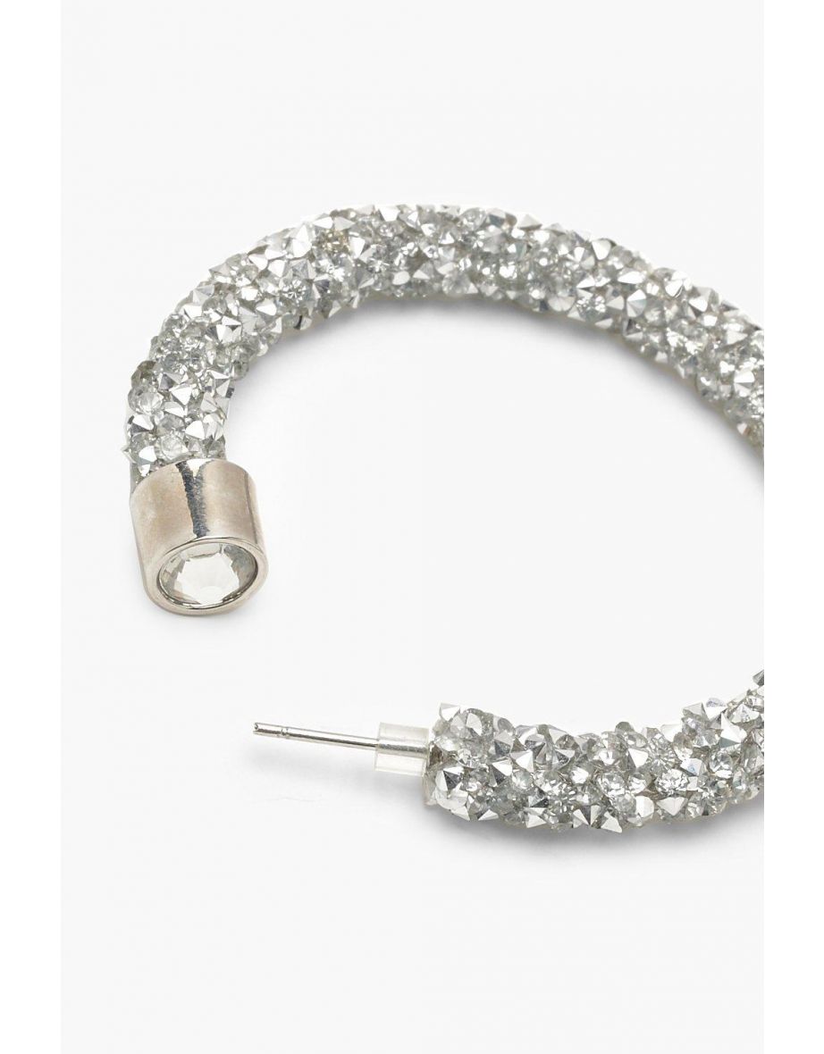 Diamante Cluster Hoop Earrings - silver - 2