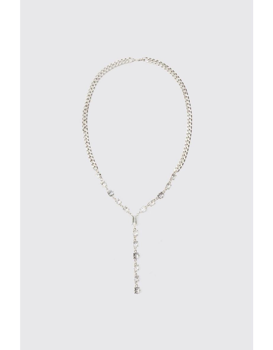 Gem Stone Metal Chain Necklace - silver