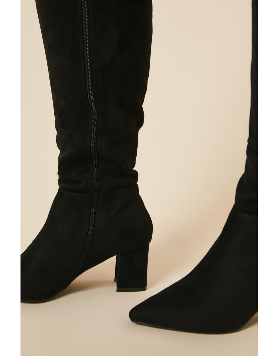 Wide Fit Halo Pointed Toe High Block Heel Western Boots - 3