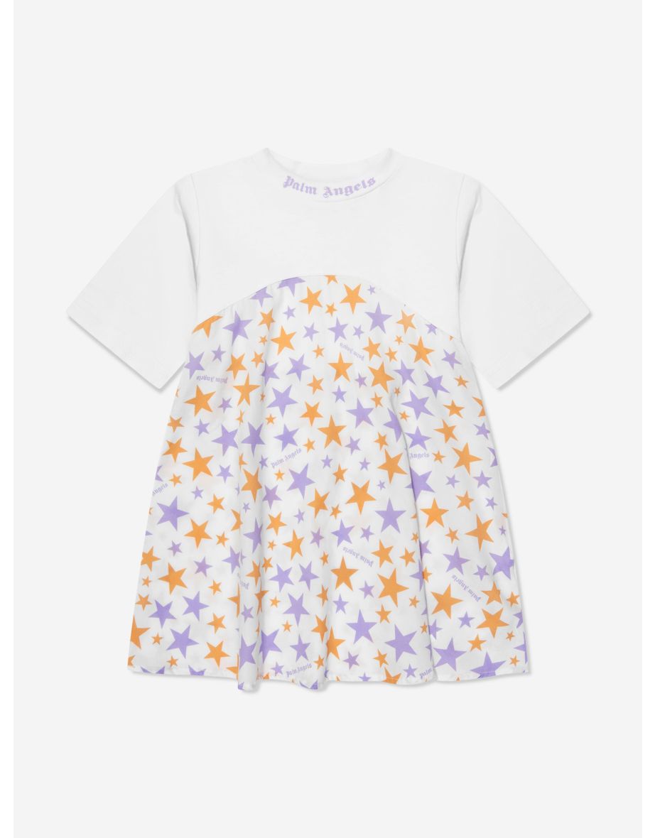 Girls AOP PA Stars T-Shirt Dress in White