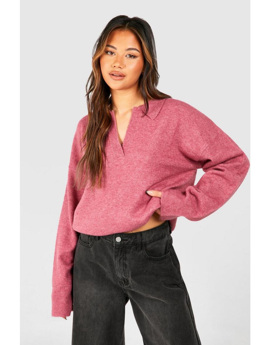 Soft Knit Polo Collar Jumper - rose