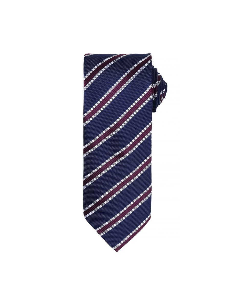 Premier Mens Waffle Stripe Formal Business Tie (Pack of 2) - Navy/Aubergine