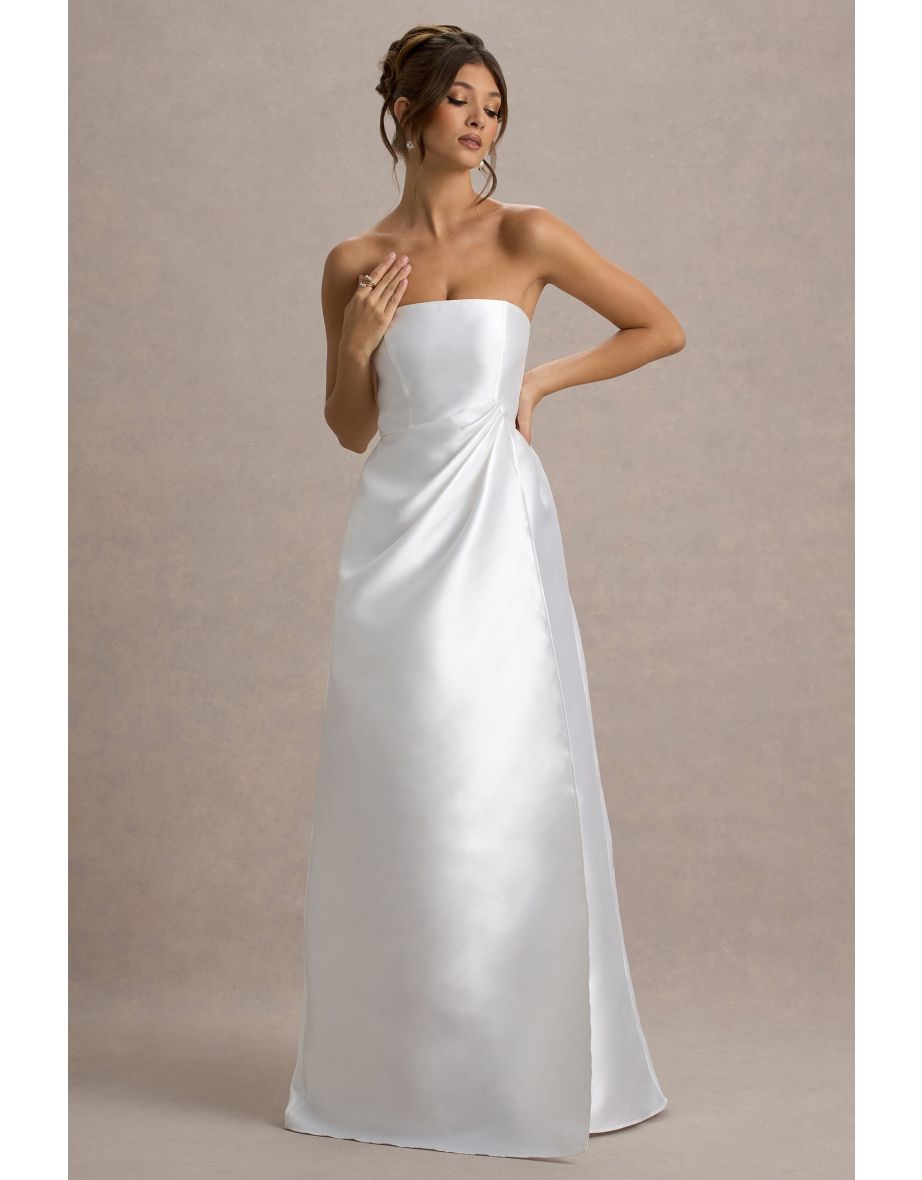Universe | White Bandeau Split Puff-Skirt Maxi Dress