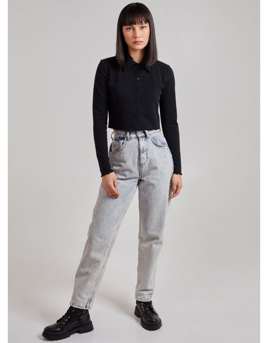 Button Up Ribbed Crop Top