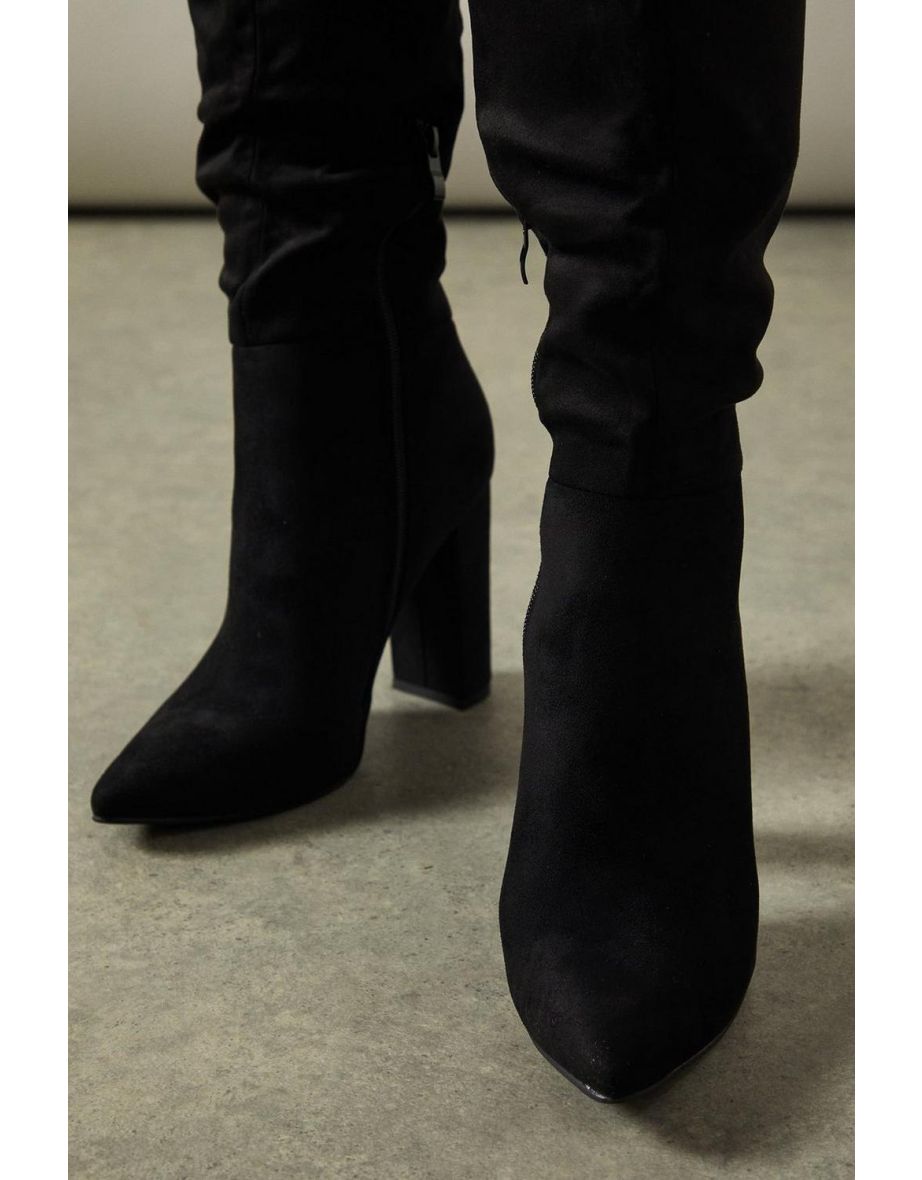 Kenia Faux Suede High Block Heel Pointed Knee Boot - 3