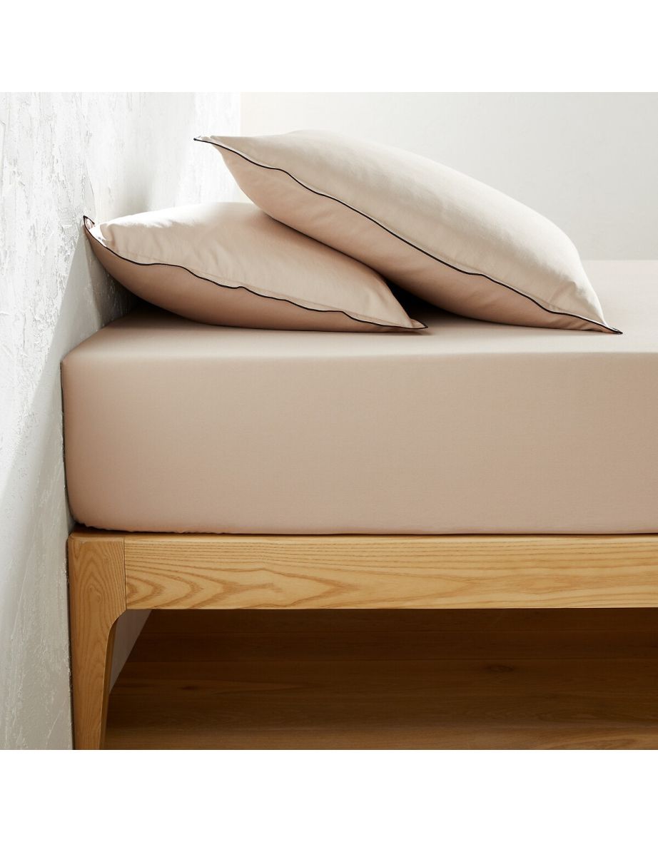 Victor Plain 100% Washed Cotton Satin 300 Thread Count Fitted Sheet