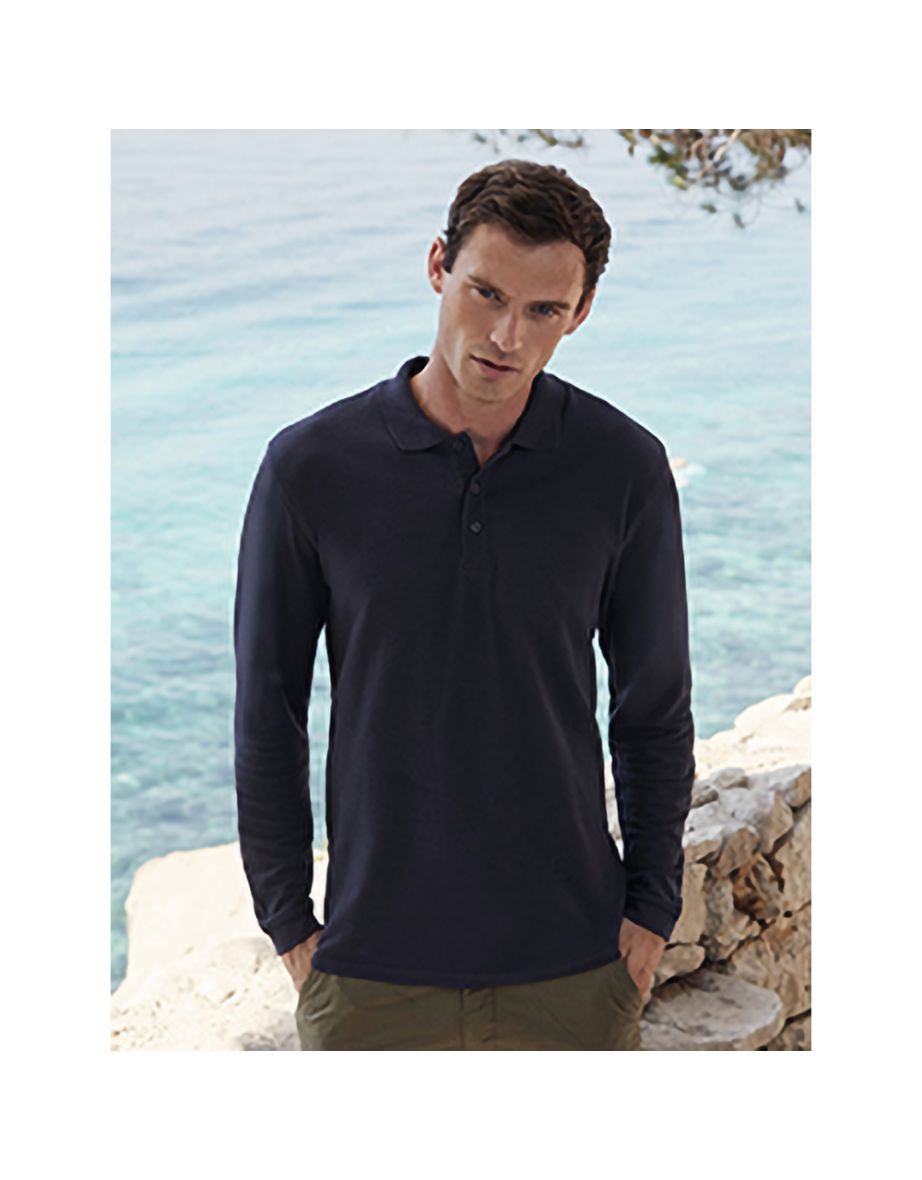 Fruit Of The Loom Mens Premium Long Sleeve Polo Shirt - Deep Navy - 2