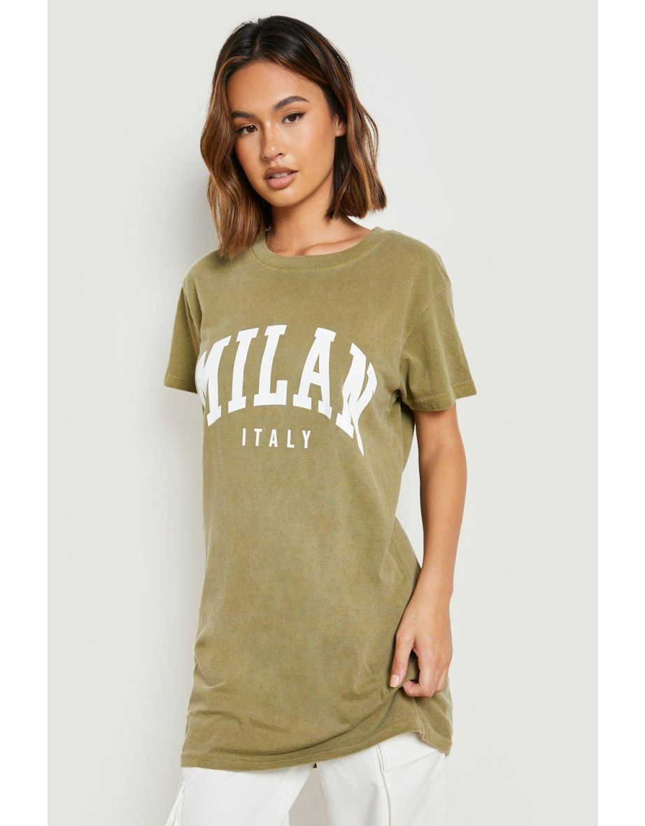 Milan Slogan T-shirt Dress - khaki - 3