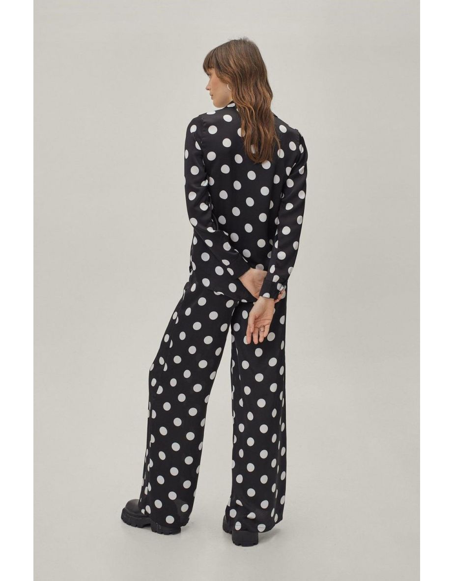 Polka Dot Spot Print Wide Leg Pants - black - 3