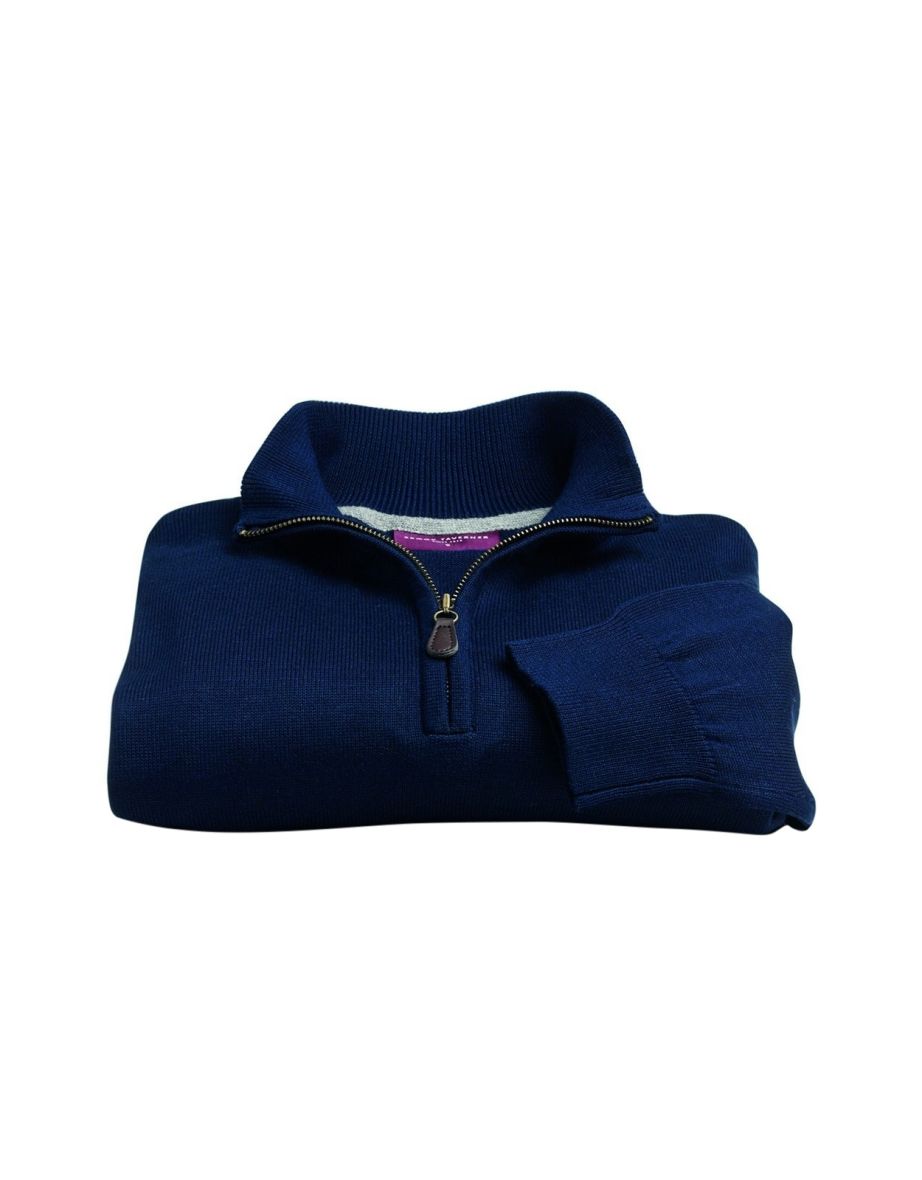 Brook Taverner Mens Dallas Zip-Neck Sweater - Navy - 1