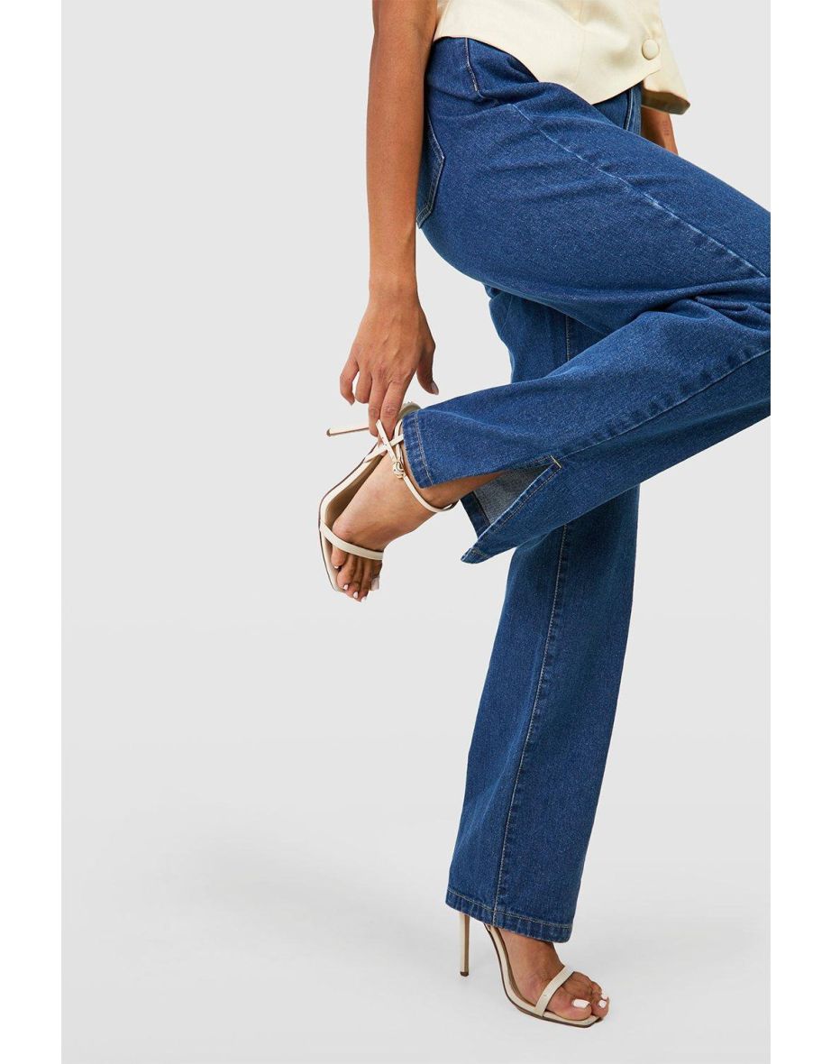 Basics High Waisted Split Hem Straight Leg Jeans - washed indigo - 3
