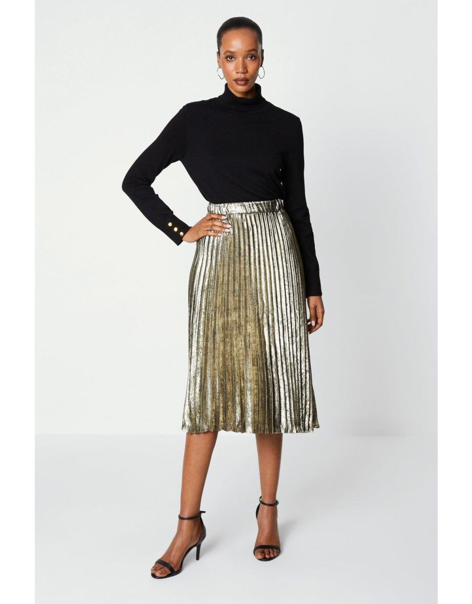 Foil Pleated Skirt - gold - 2