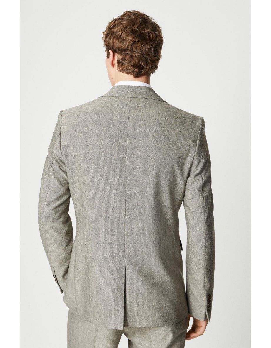 Neutral Herringbone Suit Jacket - 2
