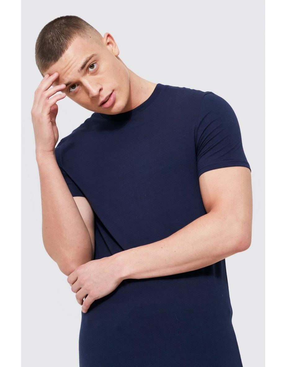 Longline Muscle Fit T-shirt with REEL Cotton - navy - 3