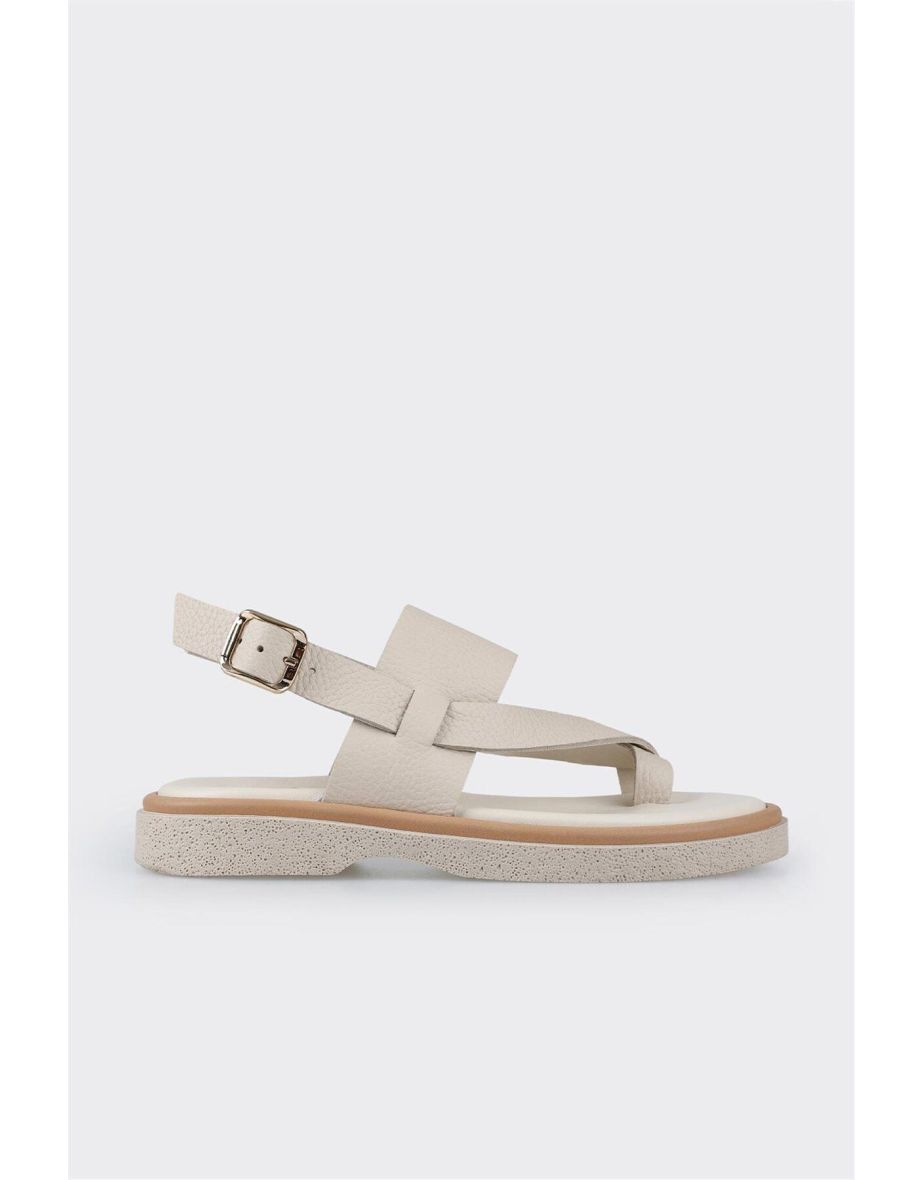 Beige Leather Women's Sports Sandals